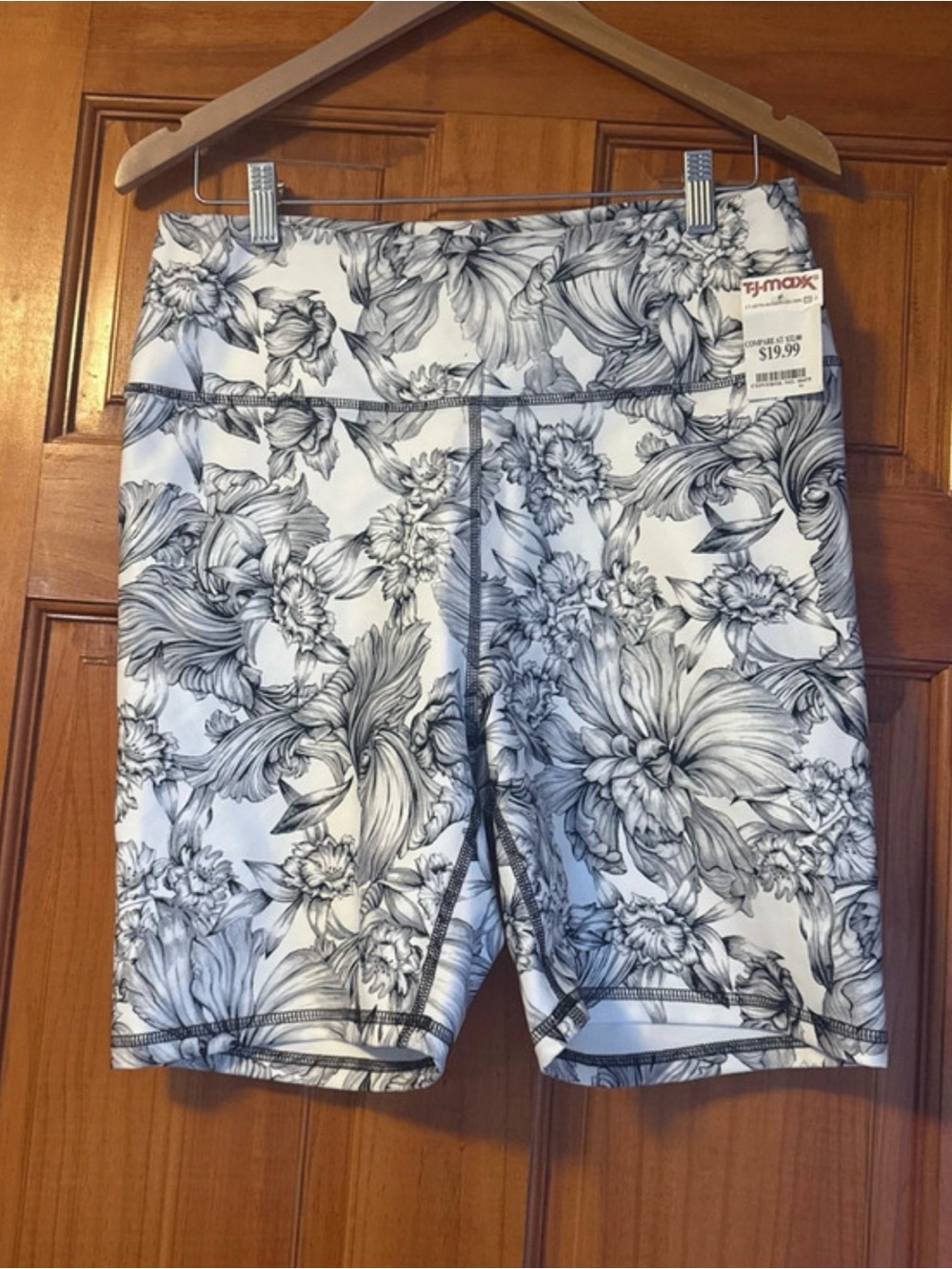 Balance Collection White Floral Bike Shorts with Black Print